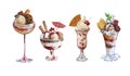 ice cream in glass bowls ,.set of delicious of sweet dessert. Royalty Free Stock Photo